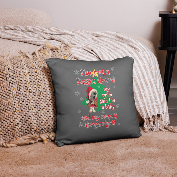 Basset Christmas Baby Pillow in Gray