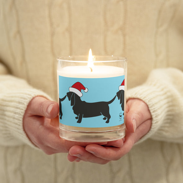 Basset Hound Santa Glass jar soy wax candle